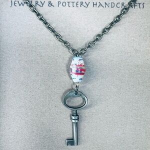 Silver Key Pendant Necklace with Multicolor Bead